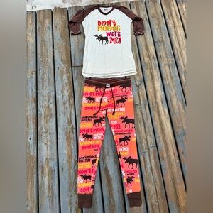 Lazy One Moose Pajama Set - Cream and Brown